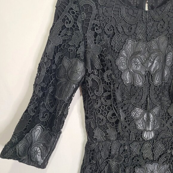 Zara Woman Small Black Floral Lace 3/4 Sleeve Mini Dress Lined - Picture 11 of 13